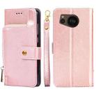 For Sharp Aquos sense7 Plus Zipper Bag Leather Phone Case(Rose Gold) - 1