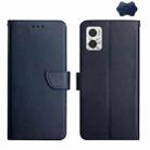 For Motorola Moto E22 4G Genuine Leather Fingerprint-proof Flip Phone Case(Blue) - 1