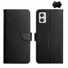 For Motorola Moto E22 4G Genuine Leather Fingerprint-proof Flip Phone Case(Black) - 1