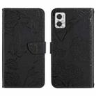 For Motorola Moto E22 4G HT03 Skin Feel Butterfly Embossed Flip Leather Phone Case(Black) - 1