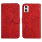 For Motorola Moto E22 4G HT03 Skin Feel Butterfly Embossed Flip Leather Phone Case(Red) - 1