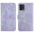 For Motorola Moto G72 4G HT03 Skin Feel Butterfly Embossed Flip Leather Phone Case(Purple) - 1