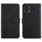 For Motorola Moto G72 4G HT03 Skin Feel Butterfly Embossed Flip Leather Phone Case(Black) - 1