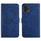 For Motorola Moto G72 4G HT03 Skin Feel Butterfly Embossed Flip Leather Phone Case(Blue) - 1