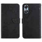 For OPPO A17 HT03 Skin Feel Butterfly Embossed Flip Leather Phone Case(Black) - 1
