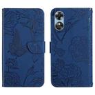For OPPO A17 HT03 Skin Feel Butterfly Embossed Flip Leather Phone Case(Blue) - 1