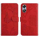 For OPPO A17 HT03 Skin Feel Butterfly Embossed Flip Leather Phone Case(Red) - 1