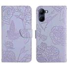 For Realme 10 4G HT03 Skin Feel Butterfly Embossed Flip Leather Phone Case(Purple) - 1