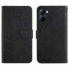 For Realme 10 4G HT03 Skin Feel Butterfly Embossed Flip Leather Phone Case(Black) - 1