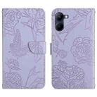 For Realme 10 5G HT03 Skin Feel Butterfly Embossed Flip Leather Phone Case(Purple) - 1