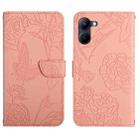 For Realme 10 5G HT03 Skin Feel Butterfly Embossed Flip Leather Phone Case(Pink) - 1