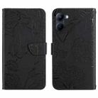 For Realme C33 HT03 Skin Feel Butterfly Embossed Flip Leather Phone Case(Black) - 1