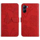 For Realme C33 HT03 Skin Feel Butterfly Embossed Flip Leather Phone Case(Red) - 1