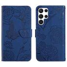 For Samsung Galaxy S23 Ultra 5G HT03 Skin Feel Butterfly Embossed Flip Leather Phone Case(Blue) - 1