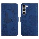 For Samsung Galaxy S23 5G HT03 Skin Feel Butterfly Embossed Flip Leather Phone Case(Blue) - 1