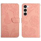For Samsung Galaxy S23 5G HT03 Skin Feel Butterfly Embossed Flip Leather Phone Case(Pink) - 1