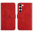 For Samsung Galaxy S23 5G HT03 Skin Feel Butterfly Embossed Flip Leather Phone Case(Red) - 1