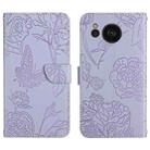 For Sharp Aquos Sense7 SH-V48 HT03 Skin Feel Butterfly Embossed Flip Leather Phone Case(Purple) - 1