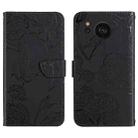 For Sharp Aquos Sense7 SH-V48 HT03 Skin Feel Butterfly Embossed Flip Leather Phone Case(Black) - 1