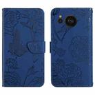 For Sharp Aquos Sense7 SH-V48 HT03 Skin Feel Butterfly Embossed Flip Leather Phone Case(Blue) - 1