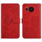 For Sharp Aquos Sense7 SH-V48 HT03 Skin Feel Butterfly Embossed Flip Leather Phone Case(Red) - 1