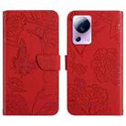 For Xiaomi 12 Lite NE HT03 Skin Feel Butterfly Embossed Flip Leather Phone Case(Red) - 1