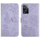 For OnePlus Nord N300 HT03 Skin Feel Butterfly Embossed Flip Leather Phone Case(Purple) - 1