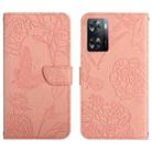 For OnePlus Nord N300 HT03 Skin Feel Butterfly Embossed Flip Leather Phone Case(Pink) - 1