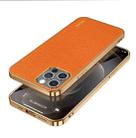 For iPhone 14 Pro SULADA Shockproof TPU + Handmade Leather Phone Case(Orange) - 1