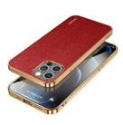 For iPhone 14 Pro Max SULADA Shockproof TPU + Handmade Leather Phone Case(Red) - 1