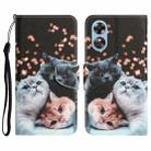 For OPPO A17 Colored Drawing Leather Phone Case(3 Cats) - 1