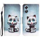 For OPPO A17 Colored Drawing Leather Phone Case(Blue Eyes) - 1