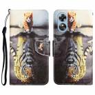 For OPPO A17 Colored Drawing Leather Phone Case(Tiger) - 1