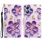 For OPPO A17 Colored Drawing Leather Phone Case(Purple Flower) - 1