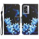For OPPO A57 2022 Colored Drawing Leather Phone Case(Blue Butterfly) - 1