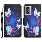 For OPPO A57 2022 Colored Drawing Leather Phone Case(Butterfly) - 1