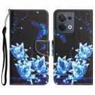 For OPPO Reno8 Colored Drawing Leather Phone Case(Blue Butterfly) - 1