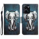For vivo Y16 Colored Drawing Leather Phone Case(Earphone Elephant) - 1