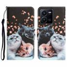 For vivo Y22s Colored Drawing Leather Phone Case(3 Cats) - 1