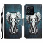 For vivo Y22s Colored Drawing Leather Phone Case(Earphone Elephant) - 1