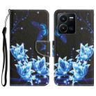 For vivo Y22s Colored Drawing Leather Phone Case(Blue Butterfly) - 1