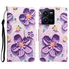 For vivo Y22s Colored Drawing Leather Phone Case(Purple Flower) - 1