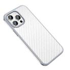 For iPhone 14 Pro Max SULADA Carbon Fiber Textured Shockproof Metal + TPU Frame Case(Silver) - 1