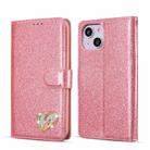 For iPhone 14 Glitter Powder Love Leather Phone Case(Rose Red) - 1