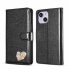 For iPhone 14 Plus Glitter Powder Love Leather Phone Case(Black) - 1