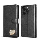 For iPhone 14 Pro Glitter Powder Love Leather Phone Case(Black) - 1