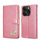 For iPhone 14 Pro Max Glitter Powder Love Leather Phone Case(Rose Red) - 1