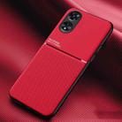 For OPPO A17 Classic Tilt Strip Grain Magnetic Shockproof PC + TPU Case(Red) - 1