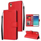 For OPPO A37 Multifunctional Horizontal Flip Leather Case with Three Card Slot(Red) - 1