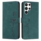 For Samsung Galaxy S23 Ultra 5G Skin Feel Heart Pattern Leather Phone Case(Green) - 1